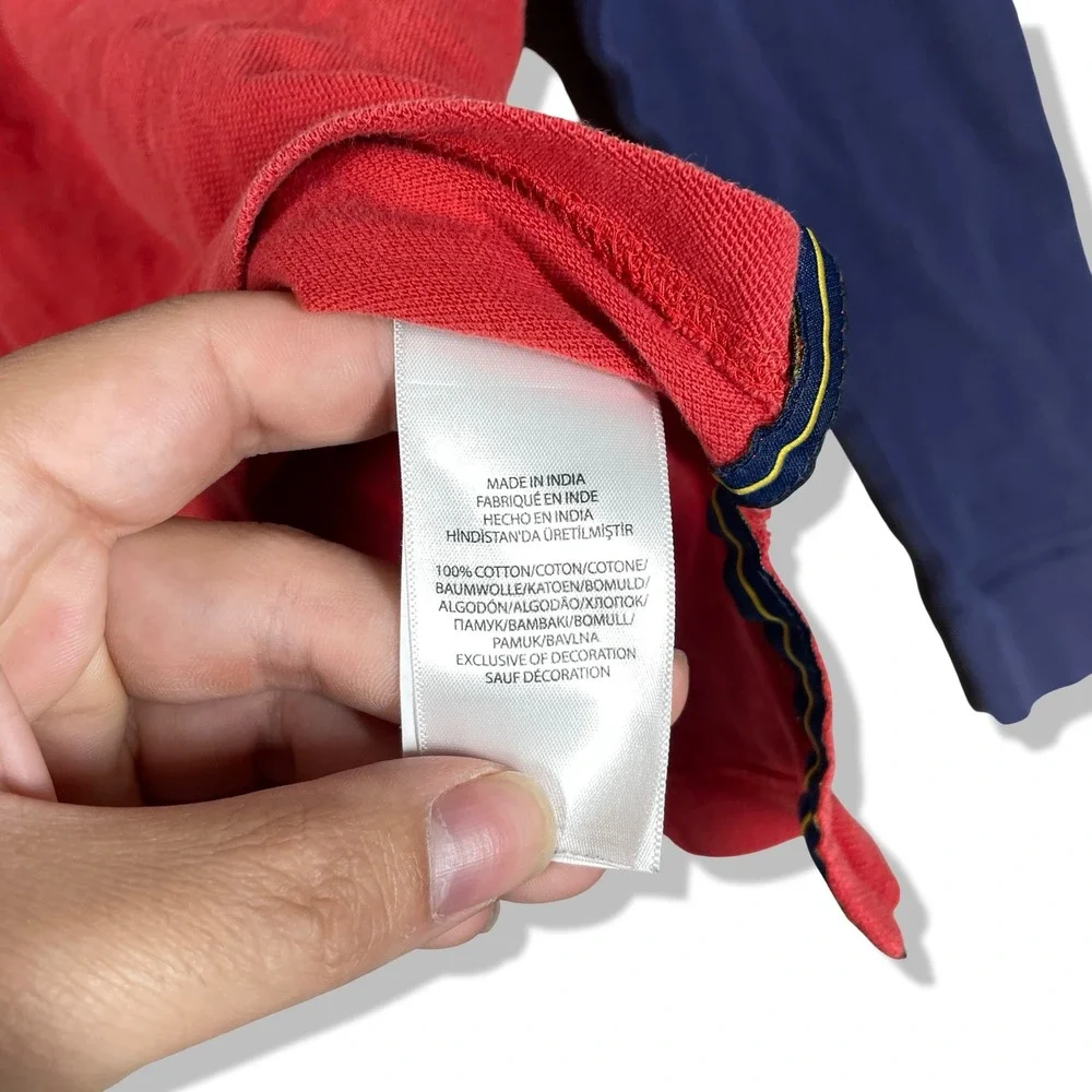 Polo Ralph Lauren Henley Shirt Kids M Red Blue Preppy Big Pony Long Sleeve‎